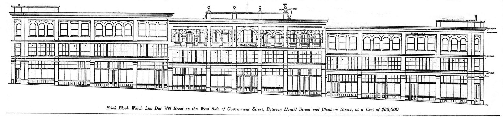 1909 architectural drawing of the Lim Dat Building, 1802-1826 Government Street