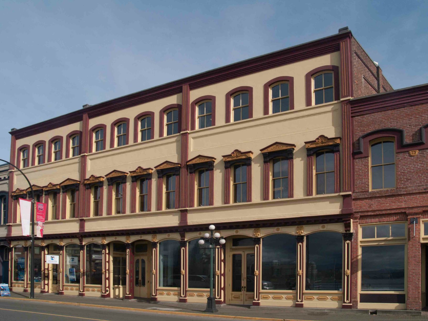 The Rithet Building, 1117-1125 Wharf Street, built 1861-1865 with additions in 1885 and 1889.