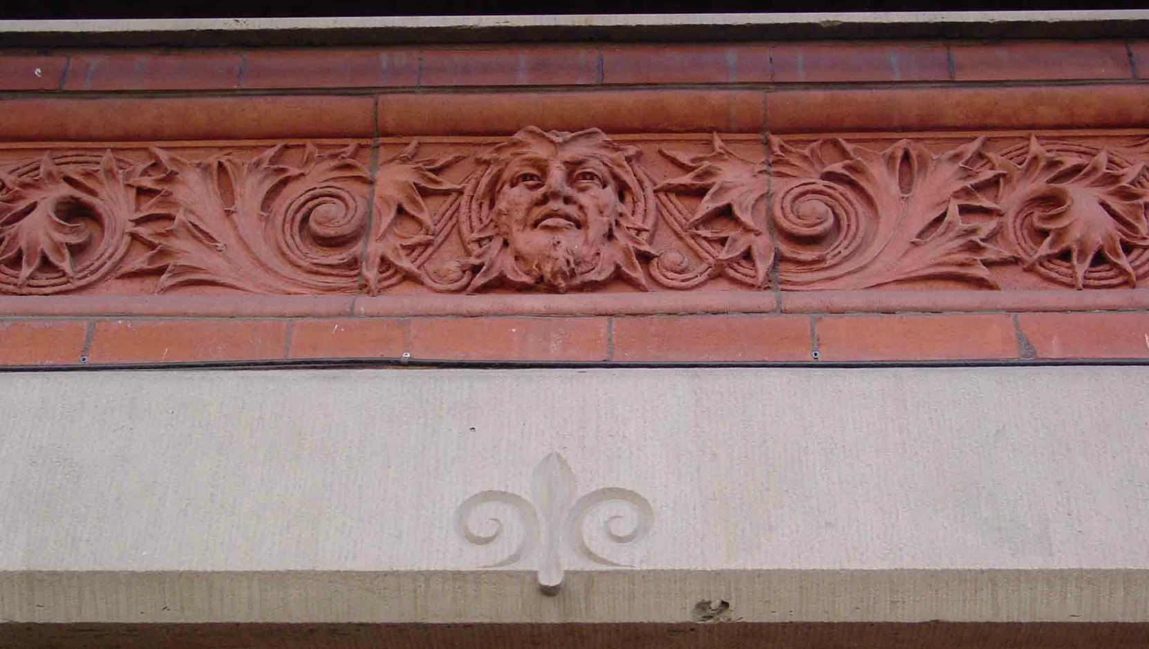 Decorative detail on Temple Building entrance, 525 Fort Street
