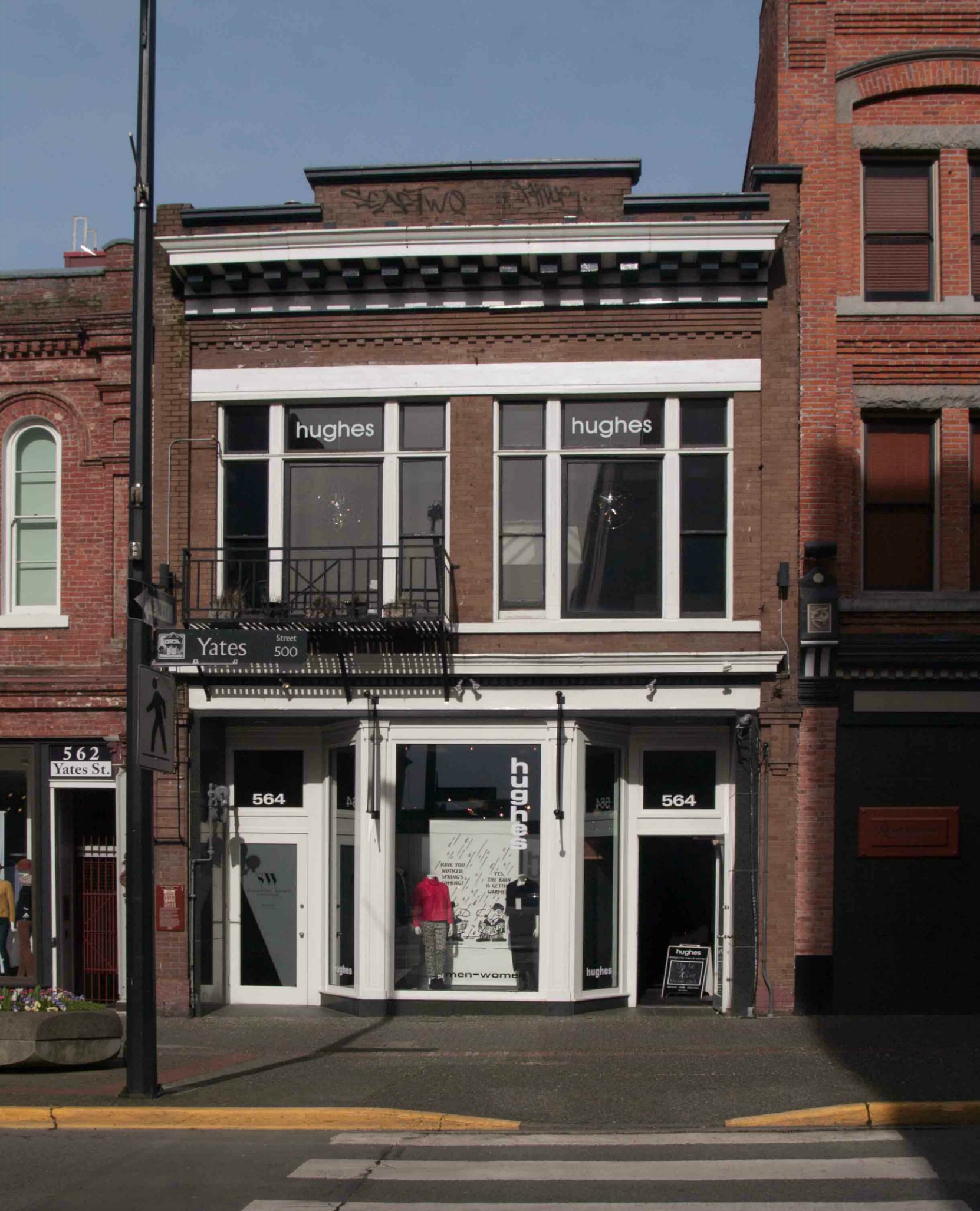 564 Yates Street, originally built circa 1861 for Nathiel Moore's Dry Goods store. It's now Hughes Clothing.