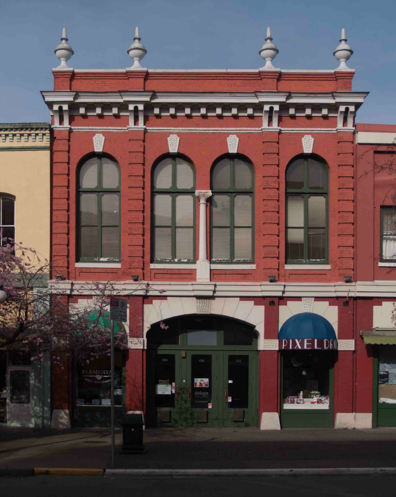 636 Yates Street, built in 1877 by architect John Teague as the fire hall of the Deluge Fire Company, one of Victoria's three volunteer fire companies before the creation of the Victoria Fire Department.