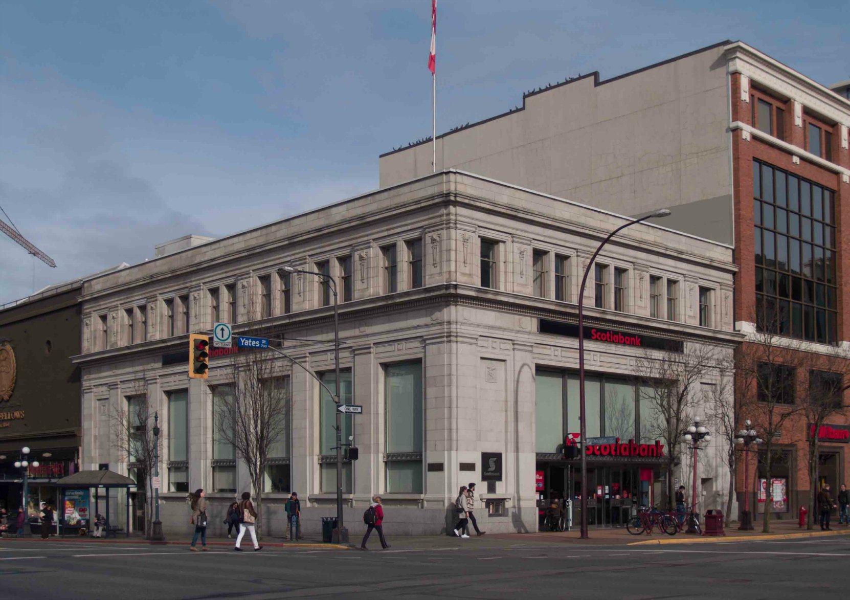 ScotiaBank at 702 Yates Street, built in 1923 with additions in 1963.