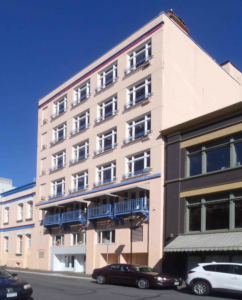 The Langley Street facade of the Bedford Regency Hotel, 1130-1140 Douglas Street