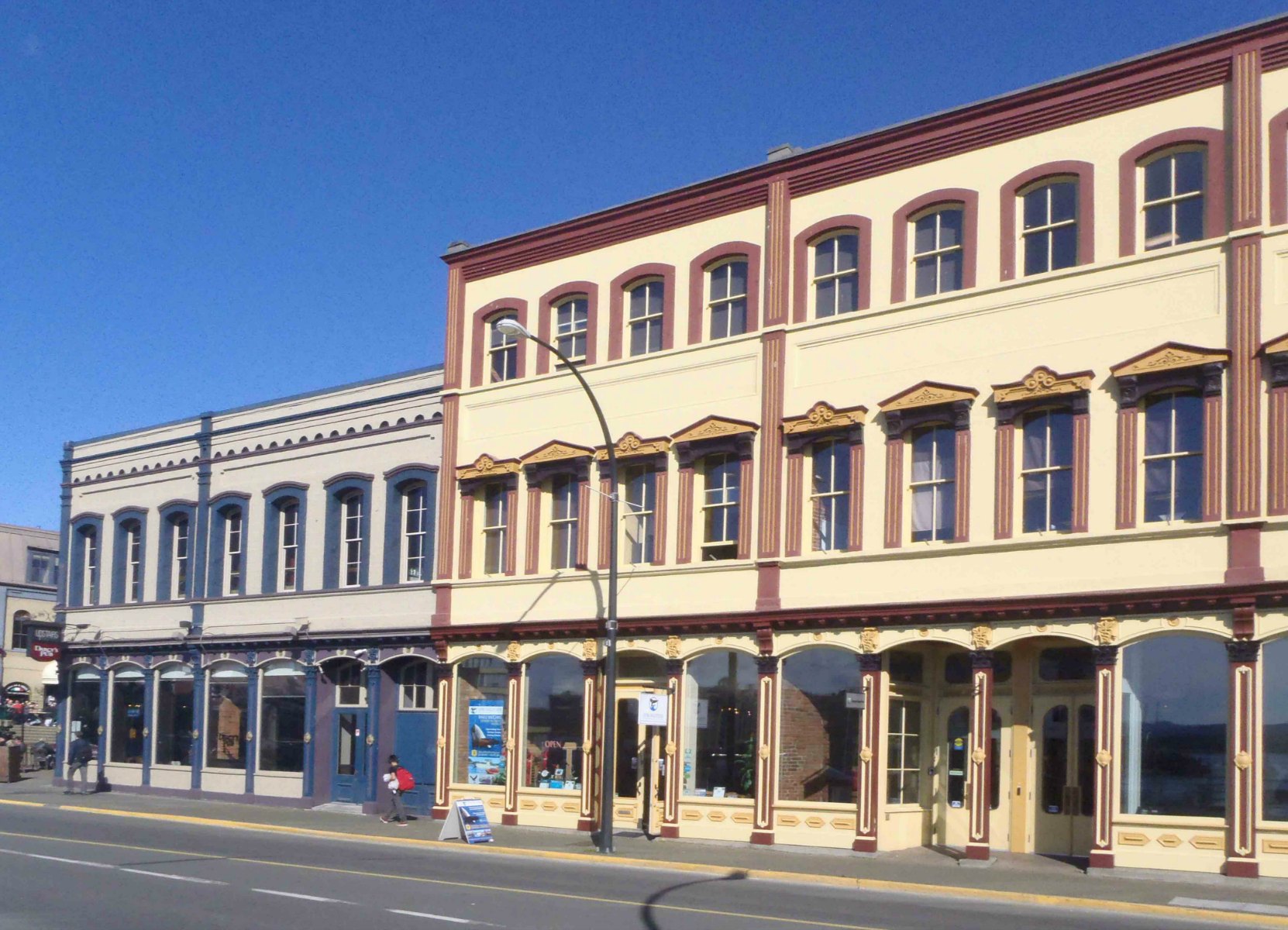 The ground floor of this section of the Rithet Building, 1117-1129 Wharf Street , was built in 1861. 1129 Wharf Street (on the left of this photo) was originally built in 1862.