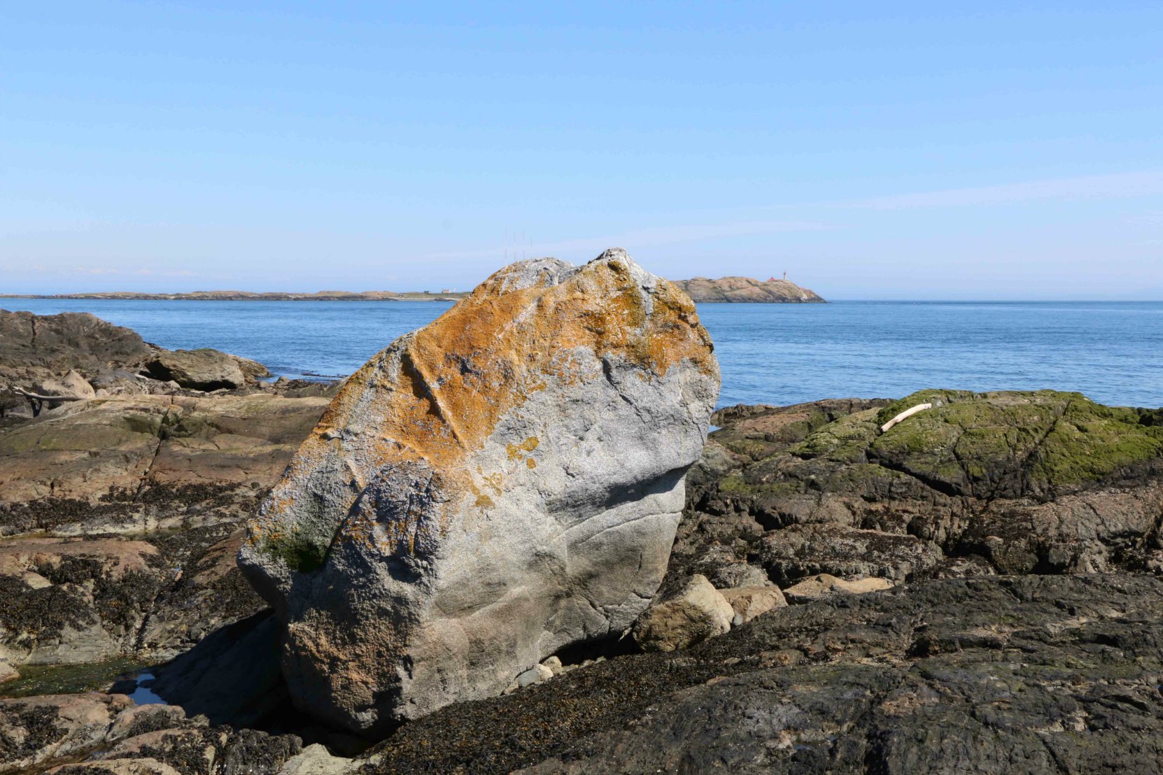 One of two large rocks which were deposited at Harling Point by glaciers as the ice receded at the end of the last Ice Age, 12,000 years ago. A Coast Salish legend says this rock was once a seal hunter who insulted the god Qals, who responded by turning the hunter to stone.