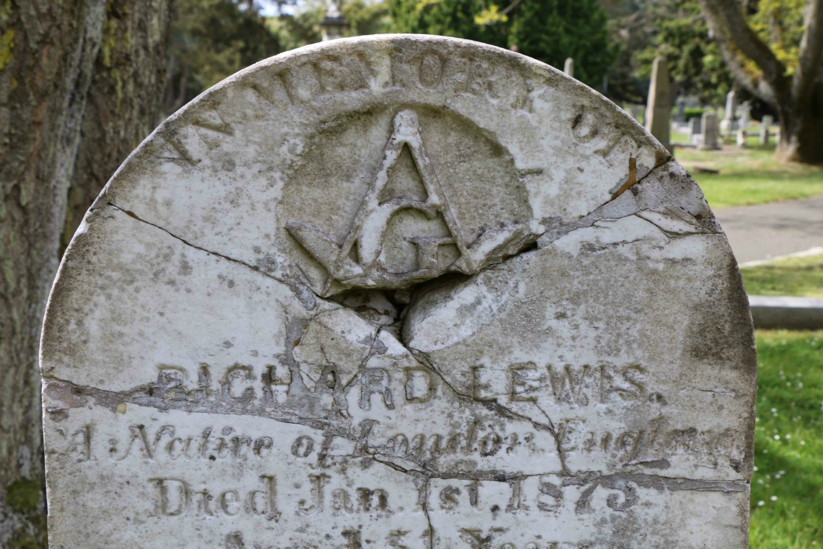 Vandalism damage to Richard Lewis gravestone has been repaired by the Old Cemeteries Society of Victoria