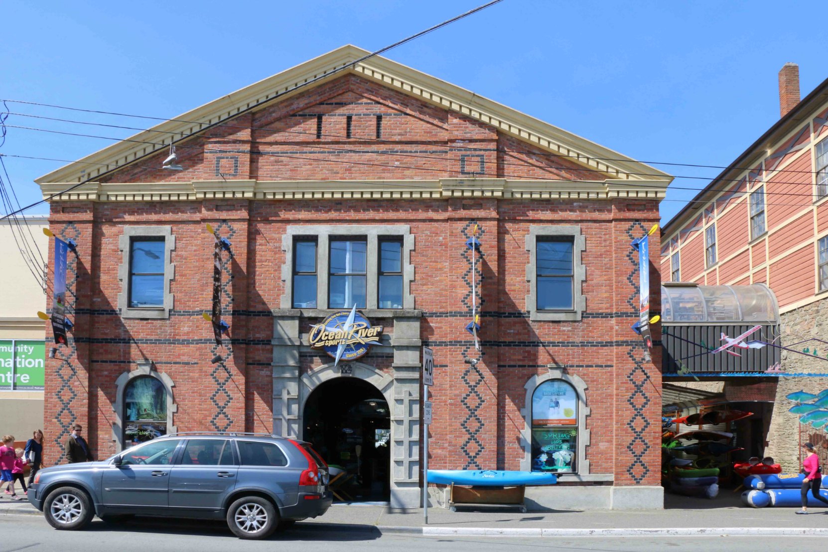 Ocean River Sports, 1824 Store Street. This building was originally built in 1890 for the Victoria Rice and Flouring Mill.