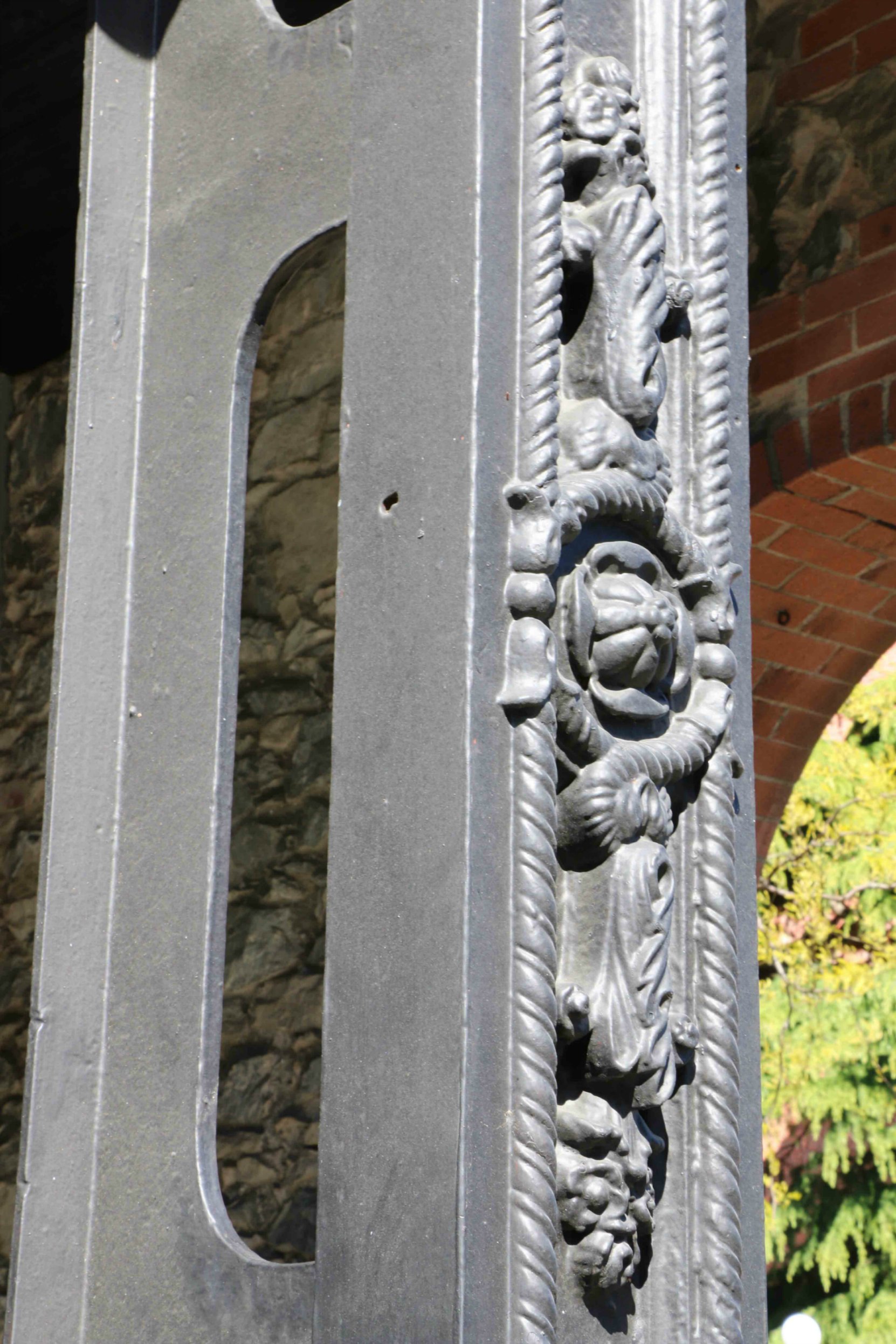 Original iron support column on 1218 Wharf Street. The building was built circa 1860 and is one of the oldest buildings in Victoria.