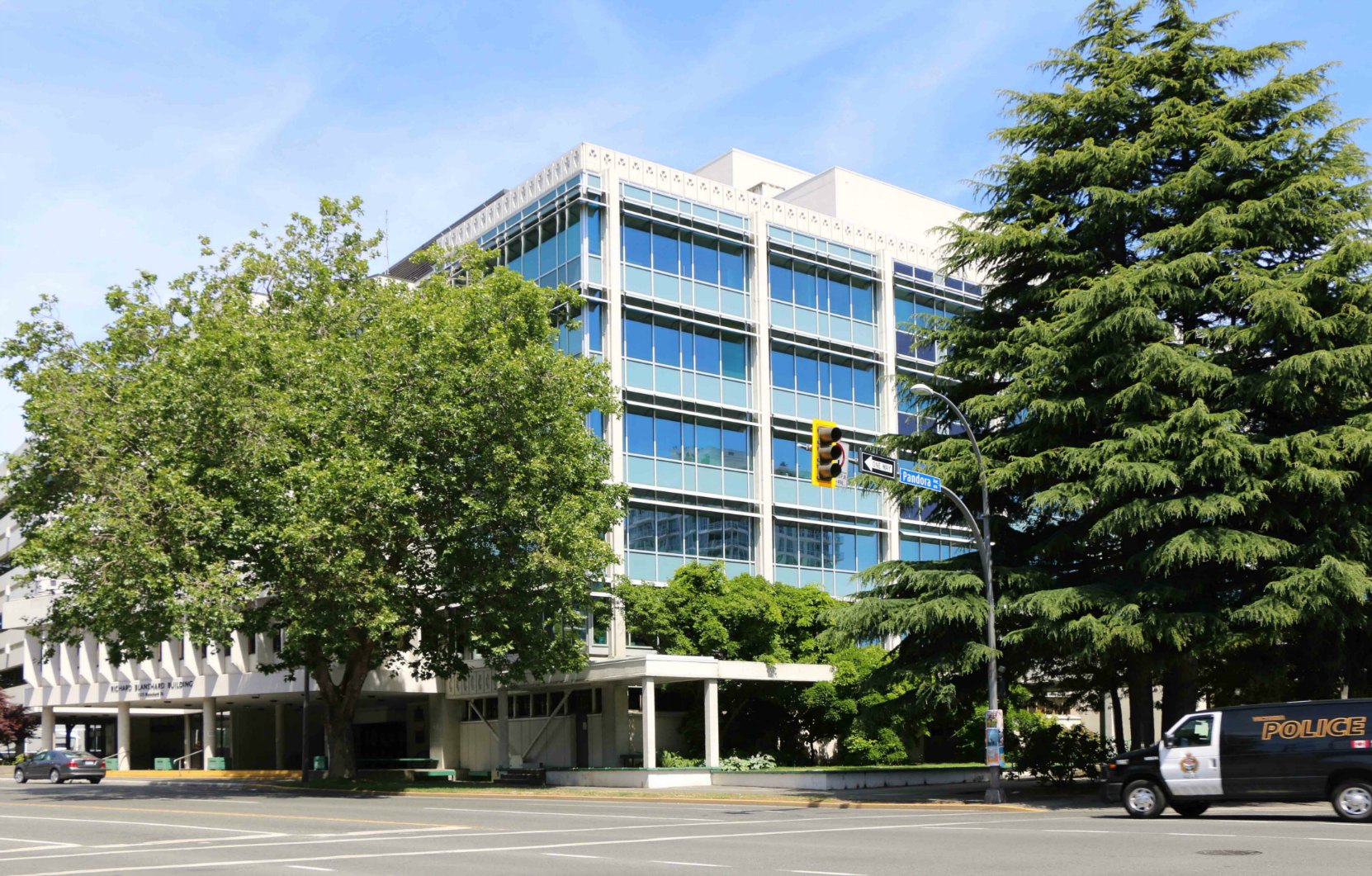 1515 Blanshard Street, built in 1954-1955 for the B.C. Electric Company. Listed on the Canadian Register of Historic Places.
