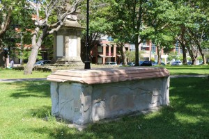 The graves of Thomas Pritchard and Thomas Carter in Pioneer Square. (photo by Victoria Online Sightseeing Tours)