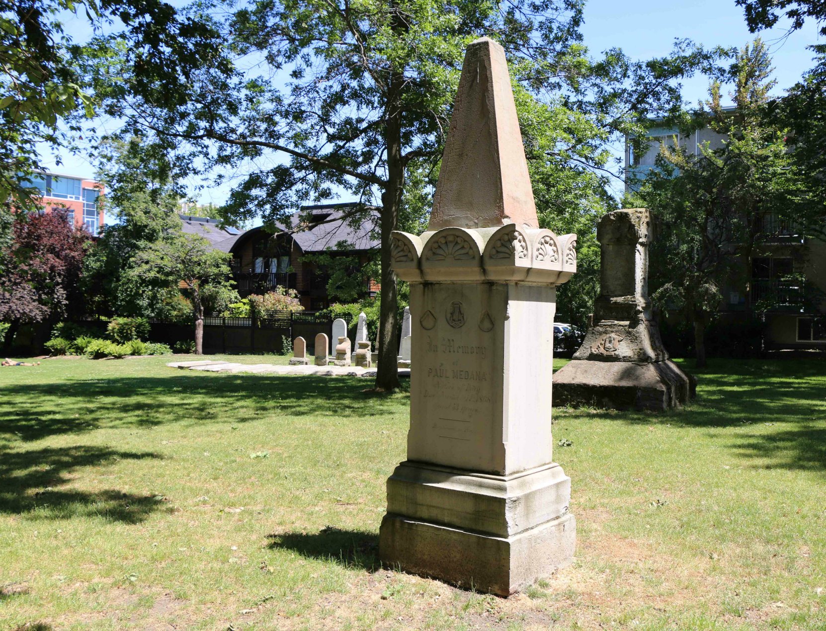 The grave of Paul Medana in Pioneer Square (photo by Victoria Online Sightseeing Tours)