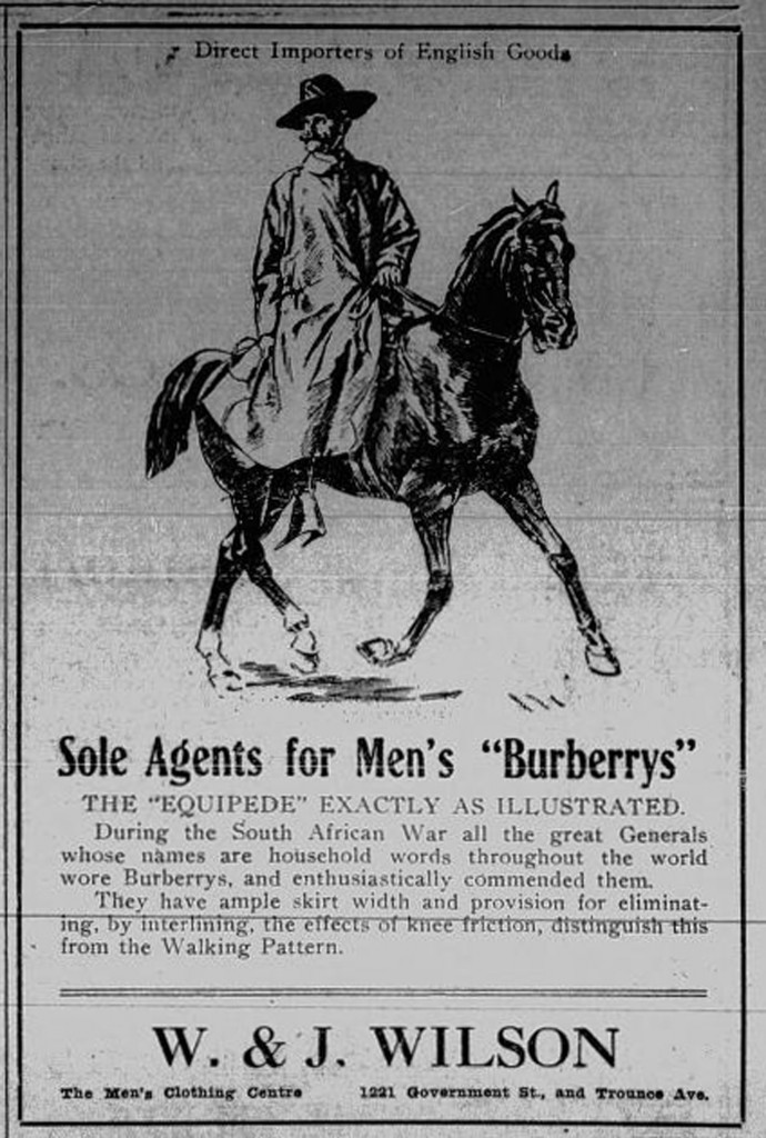 1912 advertisement for W. & J. Wilson, which is still in business at Government Street and Trounce Alley. (Victoria Online Sightseeing Tours collection)