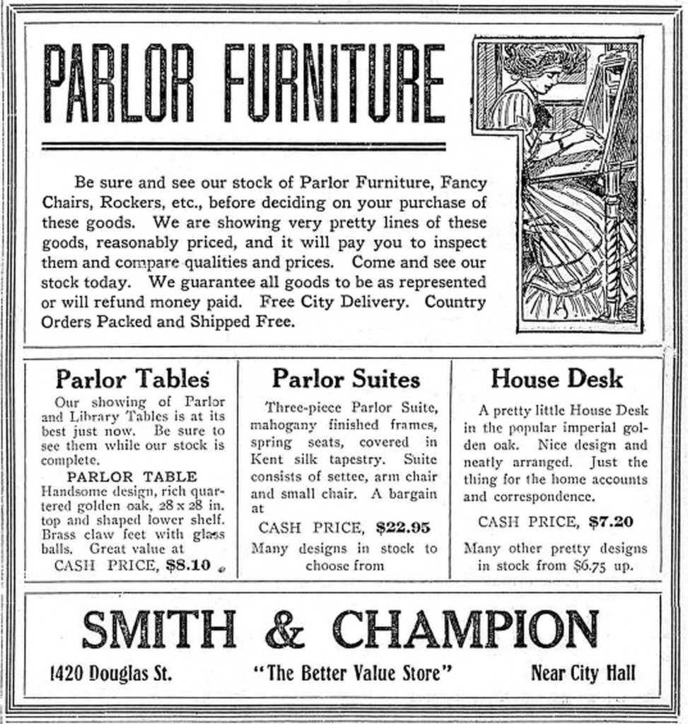 1910 advertisement for Smith & Champion, 1420 Douglas Street (Victoria Online Sightseeing Tours collection)