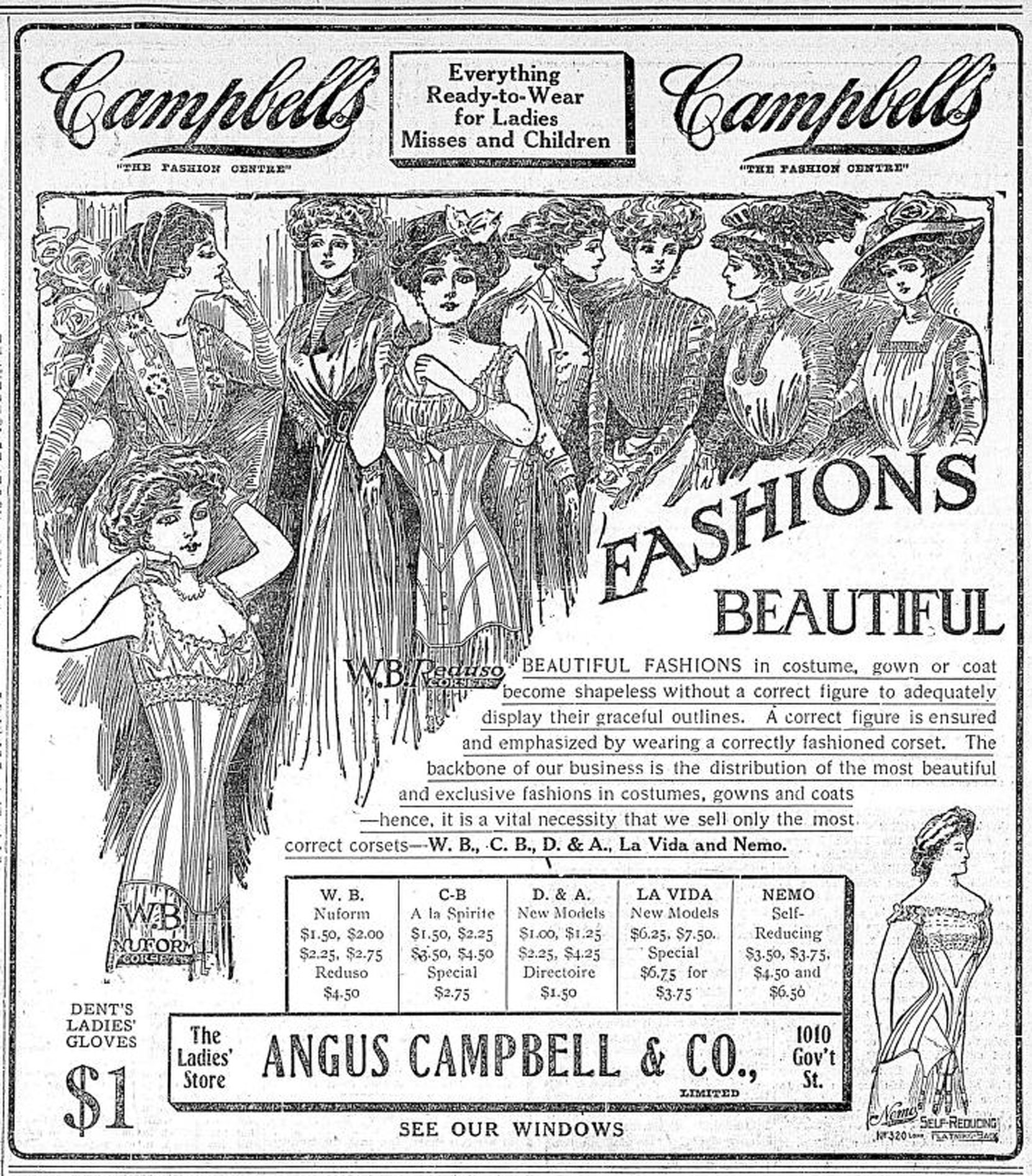1909 advertisement for Angus Campbell & Co. Ltd., 1010 Government Street (Victoria Online Sightseeing collection)