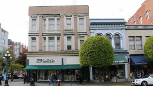 1300 Government Street, the Adelphi Building (left), built in 1891, and 1306 Government Street (right), built in 1902. These buildings are now legally amalgamated.